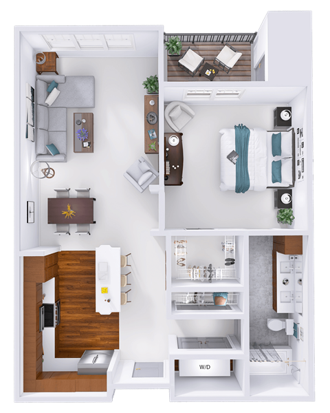 Floor plan for 1 bed, 1 bath, 862 sqft